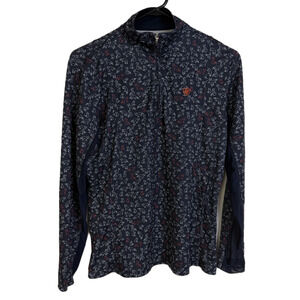 Ariat Tek Heat Series 1/4 Zip Long Sleeve Top Womens Medium Navy Blue Foxes Sun